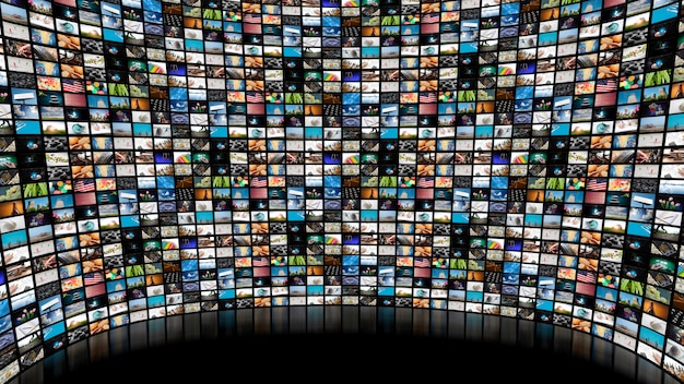 A grid showcasing the logos of various streaming services (Netflix, Hulu, Disney+, ESPN+, etc.) arranged to represent different types of content bundles (entertainment, news, sports).