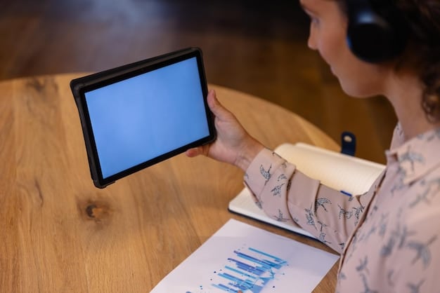 A graph showing a sharp decline in viewership for a fictional streaming show. The graph is displayed on a tablet held by a person looking concerned. The background shows a modern living room.