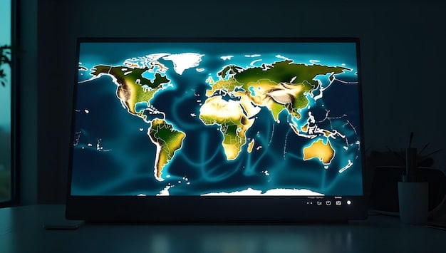 The MUBI interface on a smart TV, displaying a selection of international independent films with artistic posters. The focus is on the diversity of genres and countries represented on the platform.