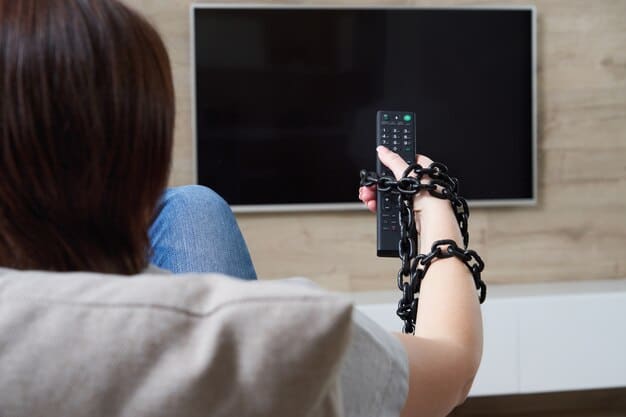 A user navigating the accessibility settings on a smart TV using a remote control. The screen displays various options such as text-to-speech, high contrast mode, and simplified menu navigation. The interface is designed for ease of use and clear visibility.