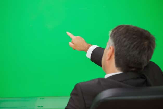 A behind-the-scenes photo of a director giving feedback to actors in front of a green screen filled with motion capture markers. This highlights the intensive process and collaboration required to create CGI-heavy scenes.