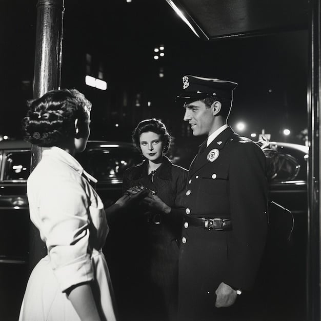 A black and white still from 