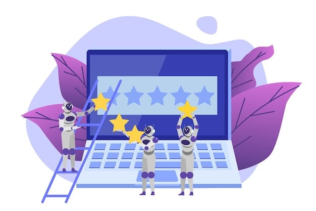 A graphic illustrating bots and fake accounts inflating a movie's star rating on a popular review platform, highlighting the deceptive practices that can undermine trust in online reviews.