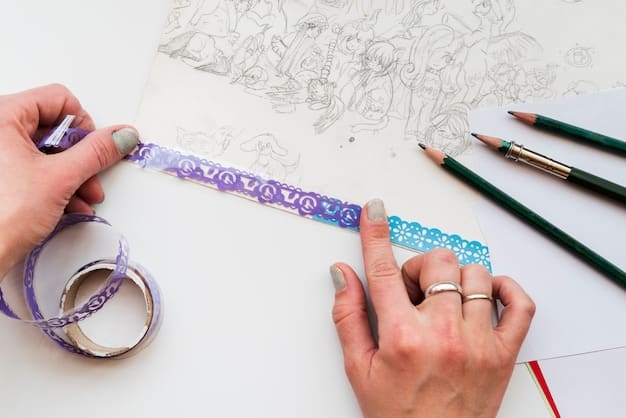 A close-up shot of a costume designer's sketchbook, filled with detailed sketches of costumes for a historical drama. Fabric swatches and historical reference images are pinned to the page.