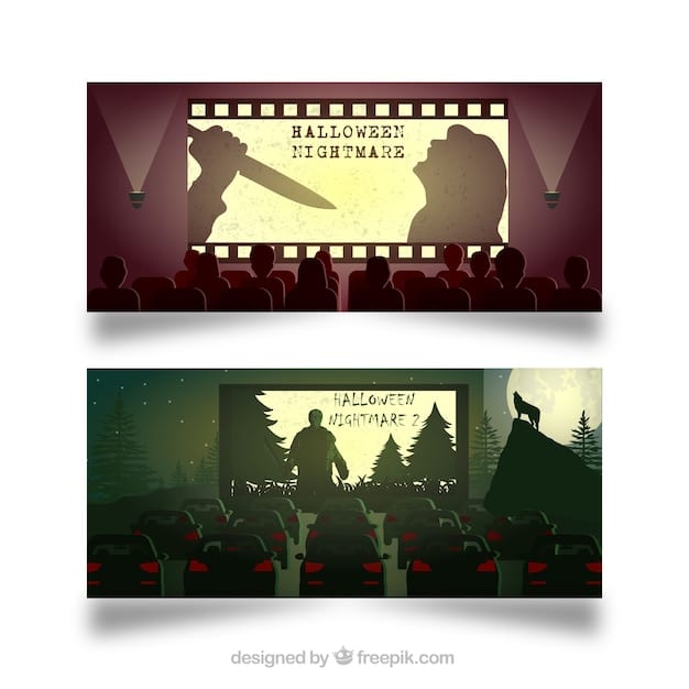 A split image. One side shows a crowded movie theater during a superhero film premiere, with fans dressed in superhero costumes. The other side depicts a smaller, more intimate gathering at an independent film festival, with people engaged in discussions about the films. The contrast highlights the diversity of movie experiences and audience preferences.