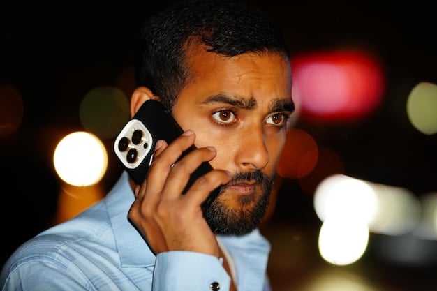 A stressed-looking movie producer on a cell phone amidst a chaotic film set, symbolizing the pressures and unexpected issues that can cause delays in movie production.