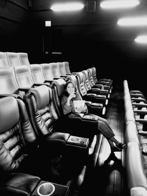 A movie theater with empty seats, contrasted with images of excited moviegoers in another frame, highlighting the potential economic impact of blockbuster delays on the cinema industry.