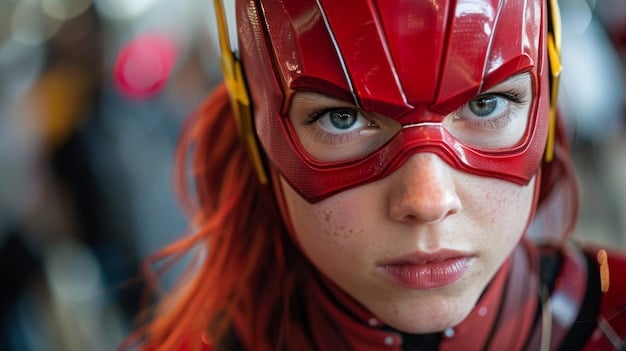 A close-up shot of a Marvel superhero's costume detail (e.g., Iron Man's arc reactor, Captain America's shield) to represent the early 2025 Marvel release. The focus should be on texture and metallic details to evoke a sense of power and technology.