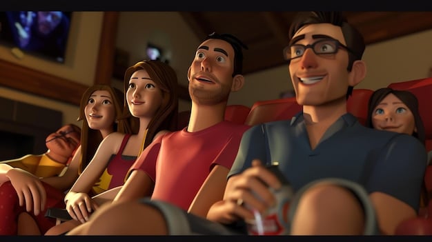 A still from an upcoming animated movie showing a group of diverse characters embarking on an adventure in a fantastical forest. Bright colors and dynamic lighting create a sense of excitement and wonder.