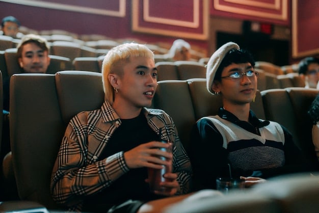 A scene inside a small, independent movie theater, with a diverse audience watching a foreign film. The atmosphere is intimate and engaged, highlighting the importance of art-house cinemas for international cinema.