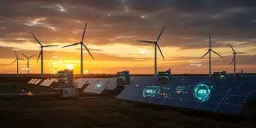 Advanced battery storage facility with solar panels and wind turbines
