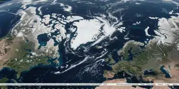 Satellite view of rapidly diminishing Arctic sea ice, illustrating recent melt acceleration.