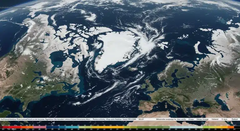 Satellite view of rapidly diminishing Arctic sea ice, illustrating recent melt acceleration.