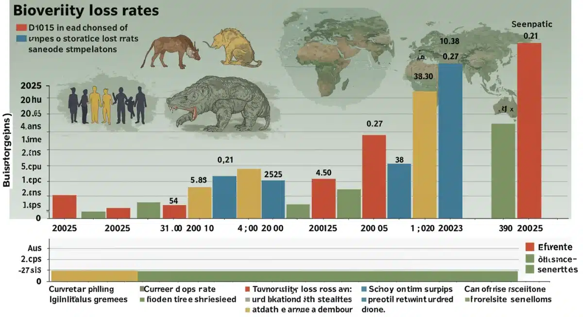 Infographic comparing biodiversity loss rates under various policy scenarios for 2025.