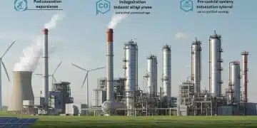 Industrial facilities utilizing advanced carbon capture technologies for emissions reduction.