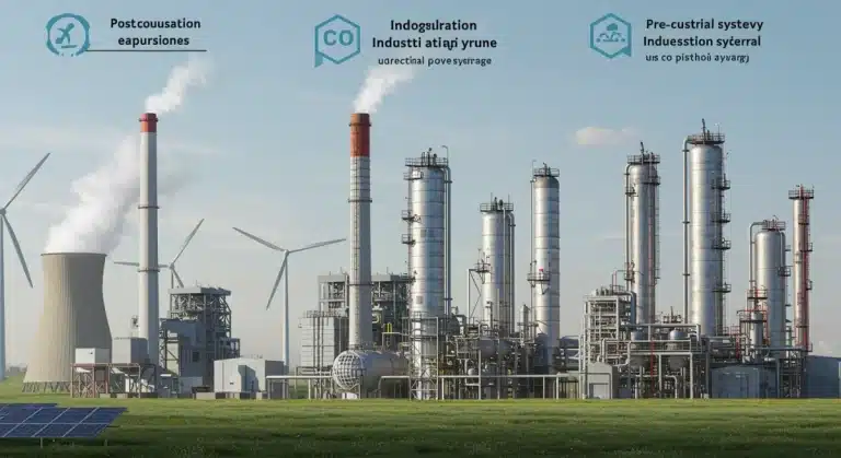 Industrial facilities utilizing advanced carbon capture technologies for emissions reduction.