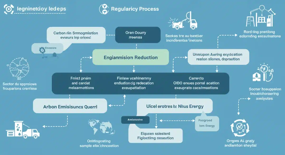 Flowchart illustrating the regulatory timeline for carbon emission reductions and clean energy adoption in the US
