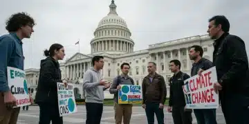 Advocates discussing climate policy outside the US Capitol, Washington D.C.