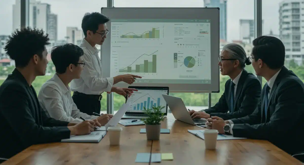 Business executives discussing new waste management regulations