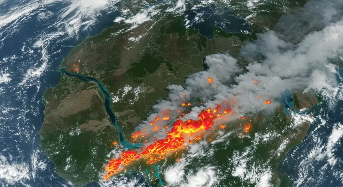Satellite view of extreme weather event, drought or wildfire