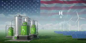 Green hydrogen production facility with wind and solar power in the United States, symbolizing clean energy investment.