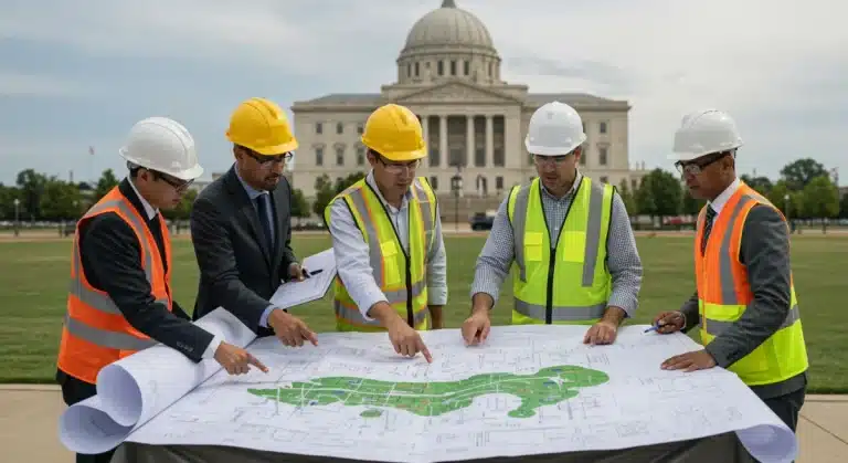 Professionals reviewing green project plans for 2025 federal permitting