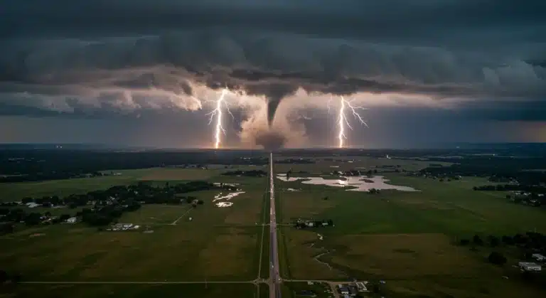 Satellite view of Hurricane Ida making landfall in Louisiana, showcasing massive storm clouds and coastal flooding.