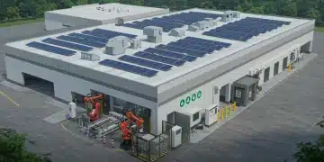 Modern green manufacturing facility with solar panels and robotics boosting U.S. efficiency