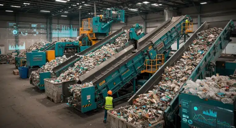 Modern recycling facility processing waste for businesses