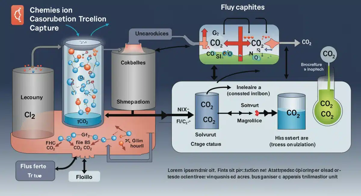 Infographic detailing the post-combustion carbon capture process via chemical absorption.
