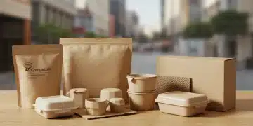 Assortment of sustainable packaging materials on a wooden table