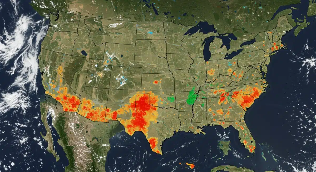 Satellite map of US agricultural drought stress