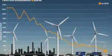 Graphic depicting U.S. industries reducing emissions by 50% by 2030, with green technologies.
