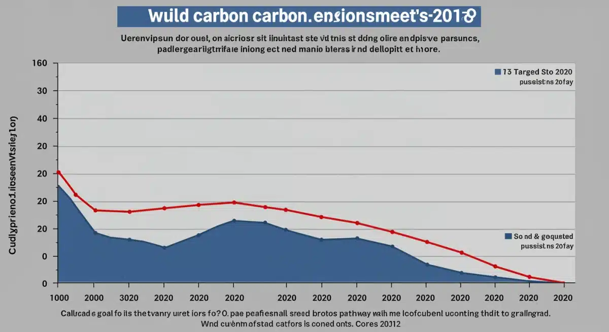 Infographic showing US carbon emission reduction targets for 2030 versus current trajectory