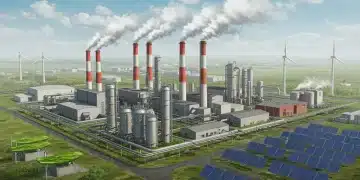 Modern industrial complex transitioning to clean energy for 2025 US emissions targets