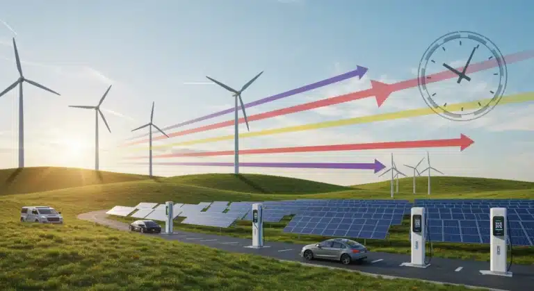 Diverse renewable energy sources across the United States, illustrating urgent transition efforts