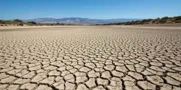 Severe drought in Western US, cracked earth and dry riverbed