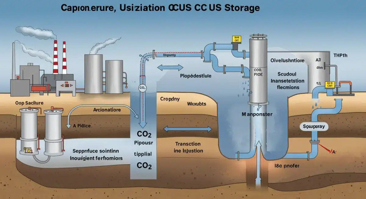 Diagram showing the complete carbon capture, utilization, and storage process.