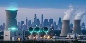 Futuristic green technologies including SMR, direct air capture, and geothermal, symbolizing sustainable energy innovation.