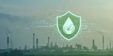 Stylized shield with environmental symbols over a clean industrial background, representing EPA enforcement priorities for 2026.