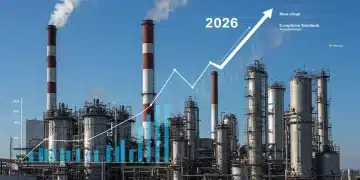 Modern factory with clean emissions and overlay of 2026 EPA compliance data