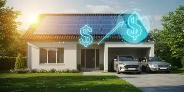 Modern home with solar panels and electric car, symbolizing green energy tax credit savings