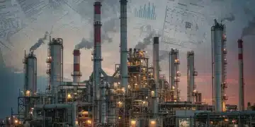 Industrial facility facing new PFAS regulations by 2026, with compliance documents.