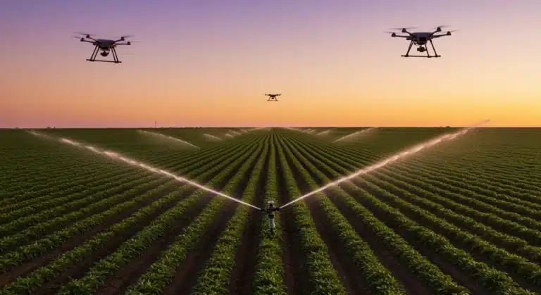 Precision irrigation in a U.S. agricultural field, showcasing water-saving technology