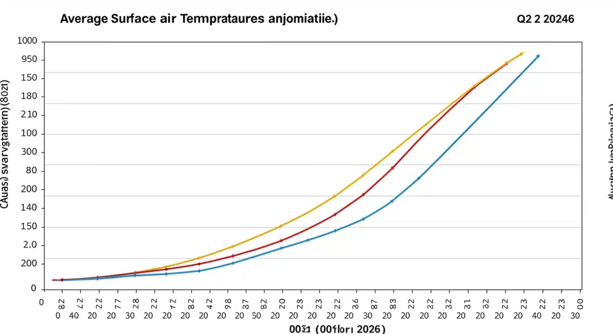 Graph showing rising average U.S. temperatures over two decades.