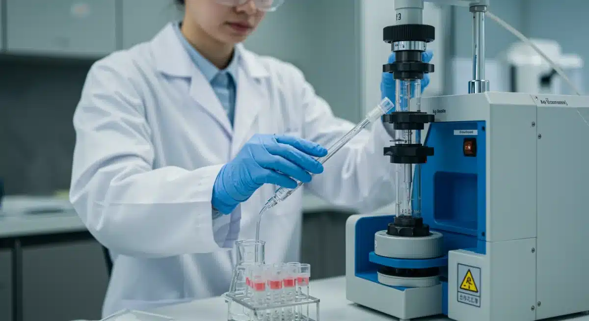 Scientist conducting water quality tests in a laboratory setting.