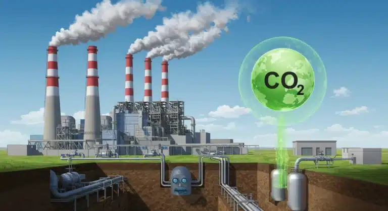 Industrial facility with carbon capture technology capturing CO2 emissions