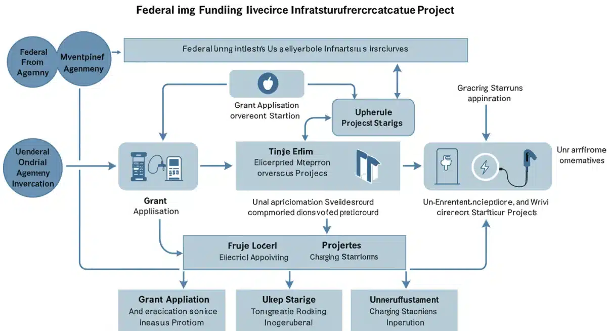 Flowchart depicting federal funding allocation for EV infrastructure projects to municipalities.