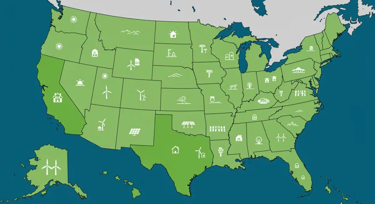 Map highlighting pioneering US states committed to renewable energy goals by 2026