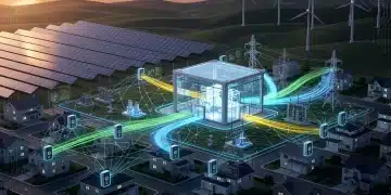 Digital overlay of smart grid technology enhancing renewable energy integration across the United States.